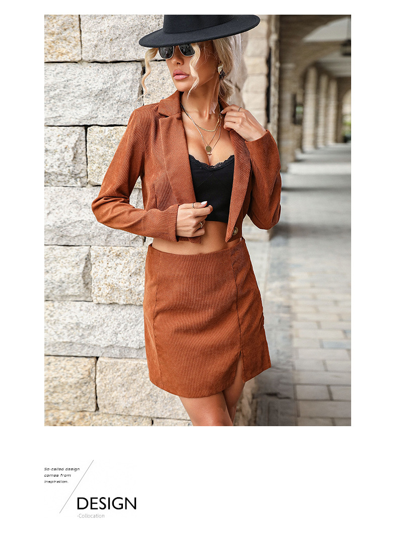 Mode Damenbekleidung neues zweiteiliges Set aus einfarbigem Cord-Anzugrock_voghion.com