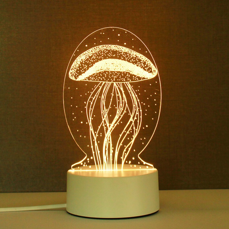 3D Creative Jellyfish Night Light DIY Luminous Modern Bedside Table Lamp Bedroom Romantic Sleep Cross-Border Wholesale Led Lamp