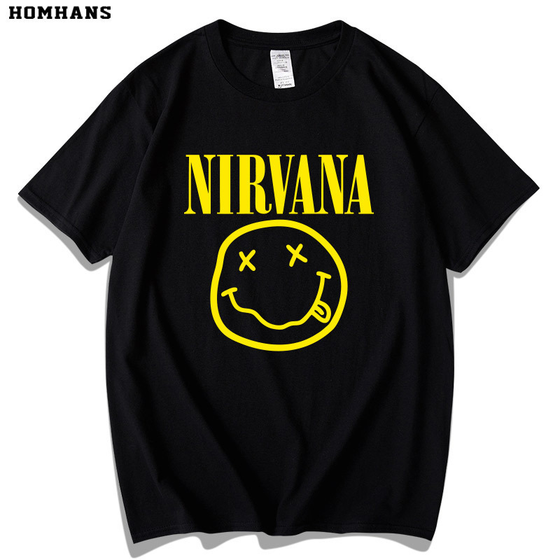 Red Korean Nirvana Band European and American Metal Rock Short-Sleeved Men's Smiling Face T-Shirt Women's Loose Large Size