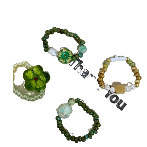 Handmade Retro Instagram Beaded Colorful Tulip Small Jade Rice Bead Ring Ornament