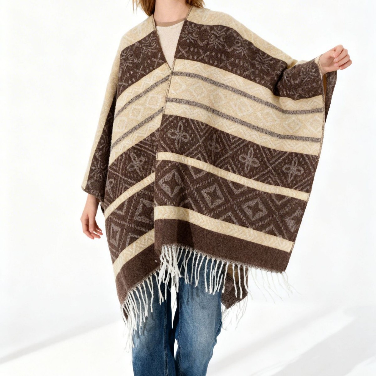 Jacquard grueso chale de punto otoño y invierno exterior con bufandas de bordas cálidas capa rayas de moda Jacquard cálidas
