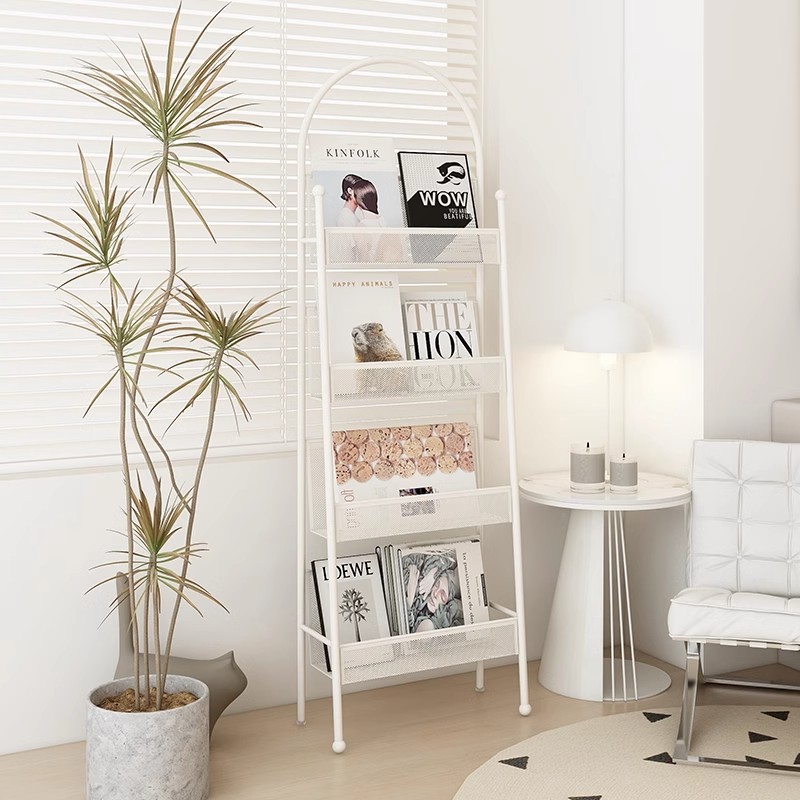 Living Room Book and Magazine Ornaments Display Rack Floor-Standing Removable Wall Bookshelf Large Capacity Office Iron Book and Newspaper Rack