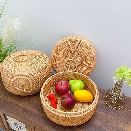 Wicker Fruit and Nut Basket Japanese Style Storage Basket Vietnamese Desktop Weaving Home Living Room Snack Bamboo Steamed Bun Basket