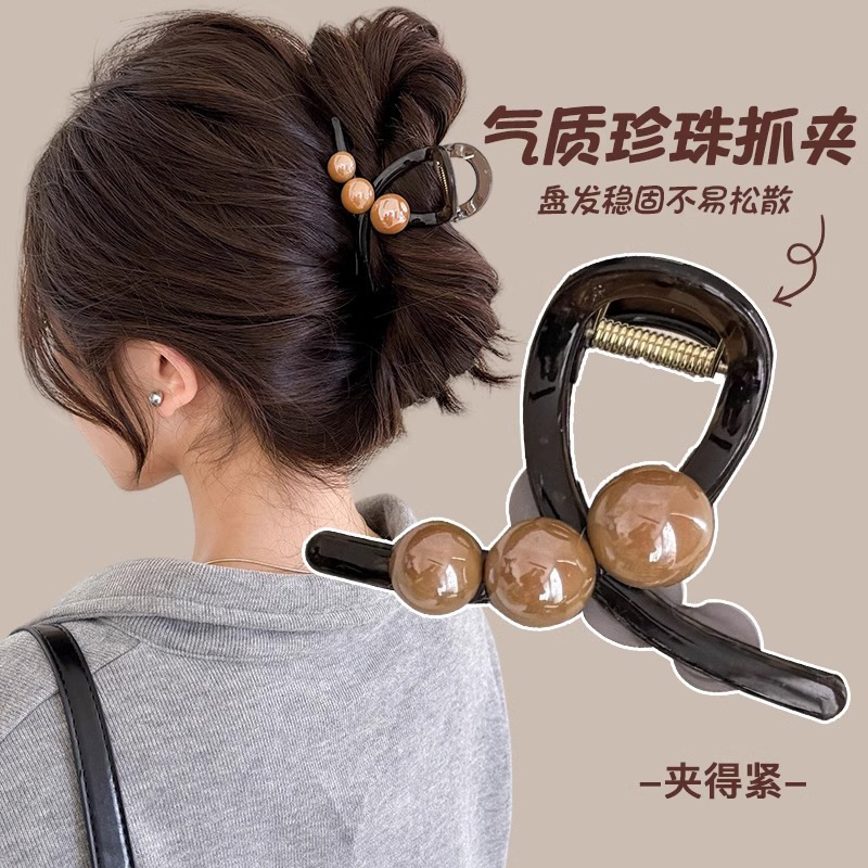 Nuevo broche de perlas 2025, mediano, pinza para el pelo elegante, broche de tiburón, accesorio para el pelo de alta gama en la nuca