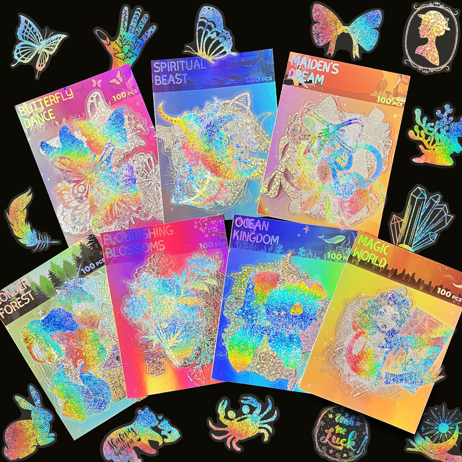 Selling 100 transparent laser stickers cross -border new product PET…