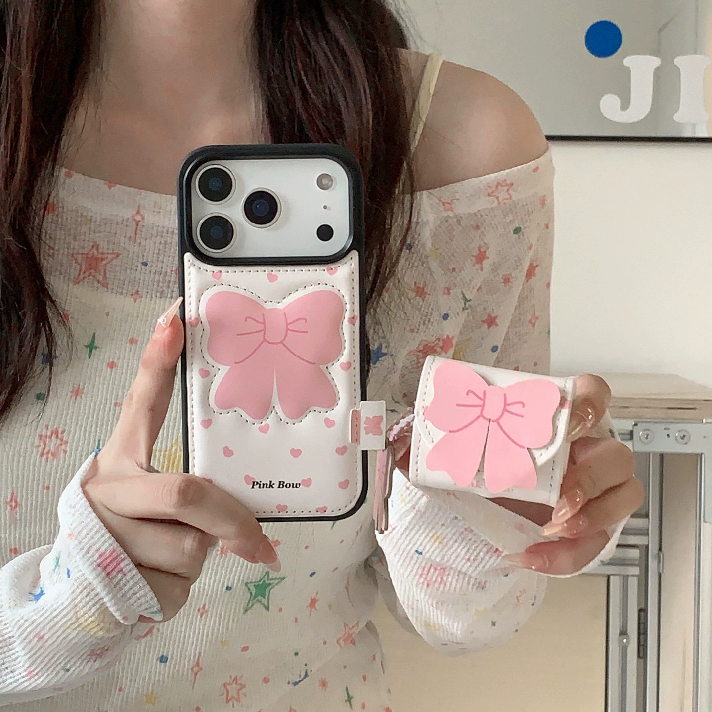 Leather Pink Heart Bow Suitable for Iphone17Promax Apple 14 Mobile Phone Case 16 Protective Cover 15 Women