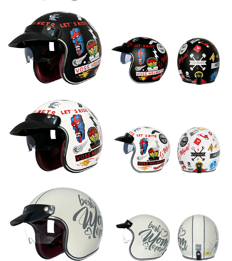 VOSS retro helmet four seasons with endoscope personalized men's and women's plus size warm motorcycle electric locomotive 3/4 half helmet
