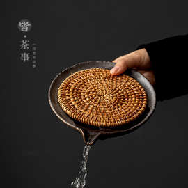 中式壶承复古粗陶干泡盘家用功夫茶具茶道配件陶瓷小茶台养壶垫子