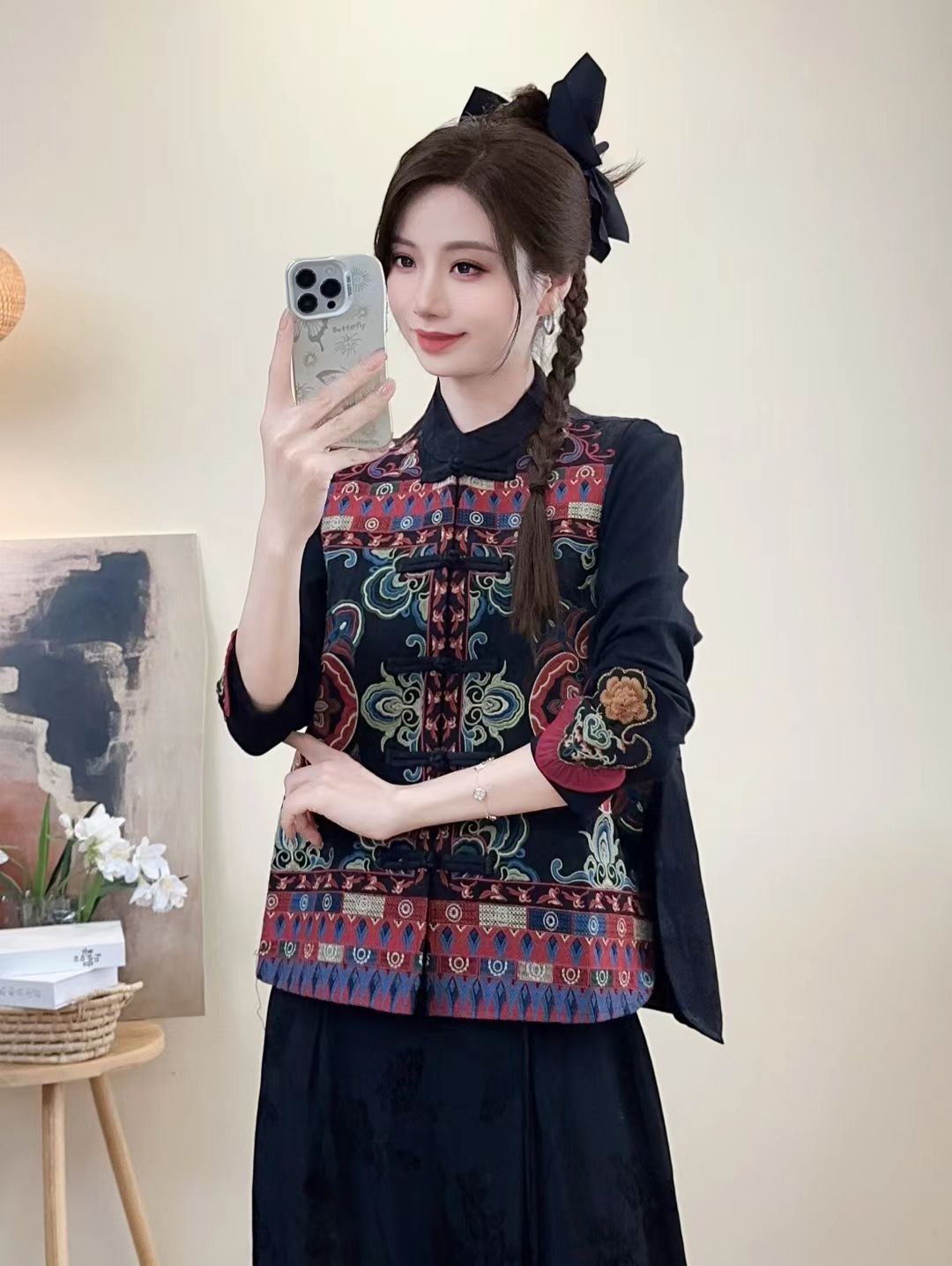 2025 otoño nuevo estilo suelto damas casuales de mediana edad collar bordado estilo nacional hombro sin mangas chaleco superior