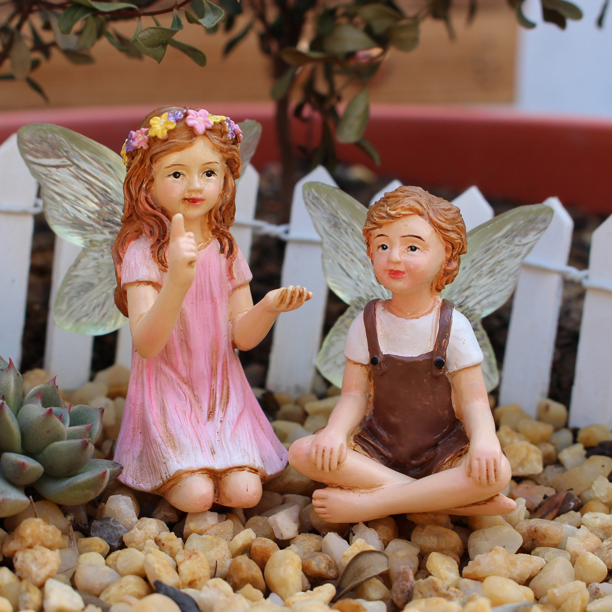 Micro landscape decoration  Garden Garden garden flower pot DIY decoration elf flower fairy set two potted resin decorations