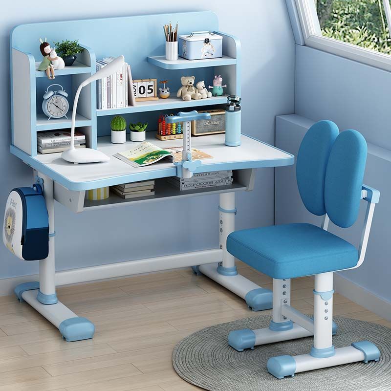 Liftable Children's Study Table Bookshelf Student Home Desk Drawer Chair Combination Set Primary School Student Writing Desk