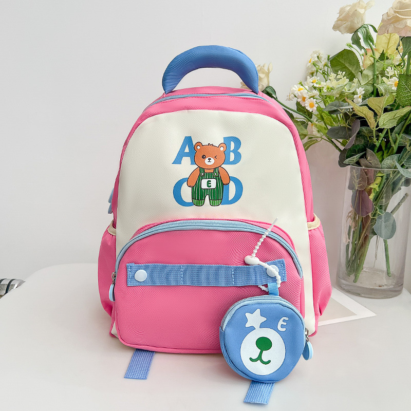2025 nueva mochila infantil caricatura adorable oso letras mochila para niños y niñas mochila para escolares de jardín de infantes
