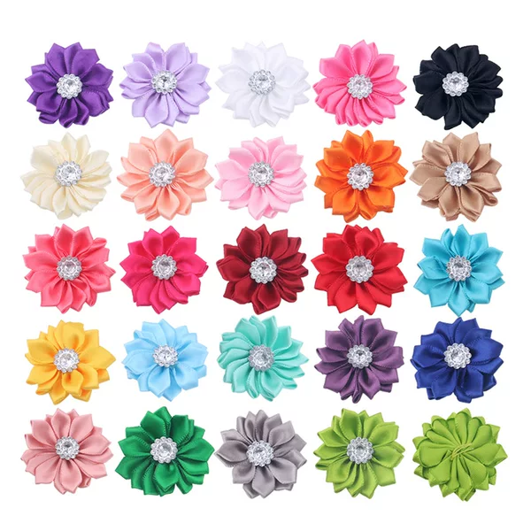 Polyester 16-Corner Handmade Polygonal Flower with Diamond Kidsren's Headwear Accessories DIY Baby Hairpin Hairband Hairpin Accessories