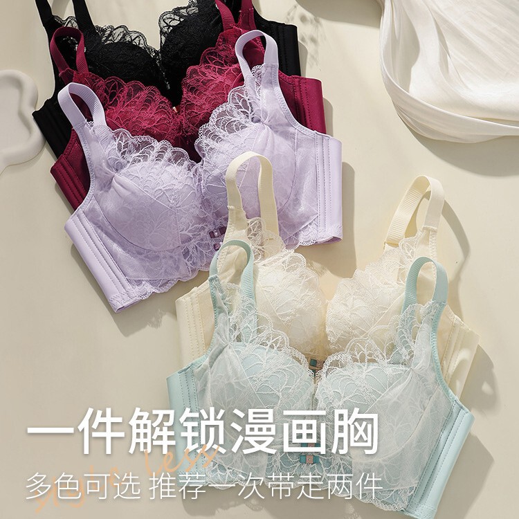Small Chest Gathering Sexy Lace Underwear Gathering Peach Chest Large Non-rims Bra