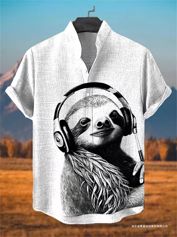 Brand New Street Style Linen Short-Sleeve Shirt, Unique, Men's Cyberpunk Warrior Gorilla Print Trendy