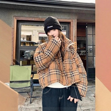 新款复古格子短款棉服外套女冬季新款撞色设计感面包服潮跨境批发