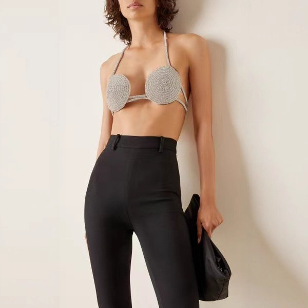 Spring and Summer New European and American Fashion Sexy Lingerie with Round Hollow Design and Rhinestone Chest Chain, Unique Irregular Tank Top