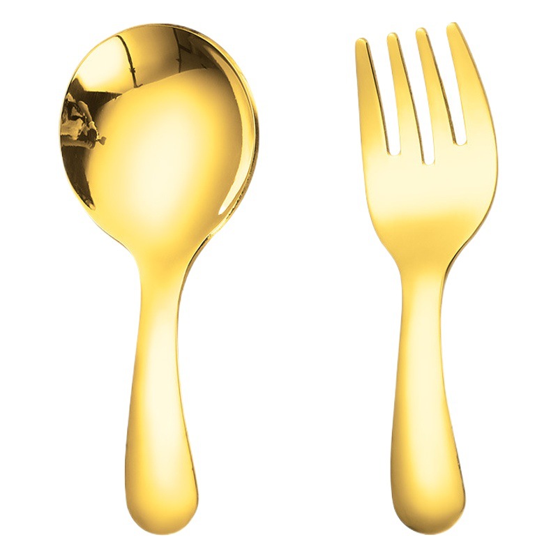 Creativo 304 cuchara de bebé de acero inoxidable mango corto tenedor cuchara traje de postre dorado cuchara tenedor helado cuchara niños vajilla