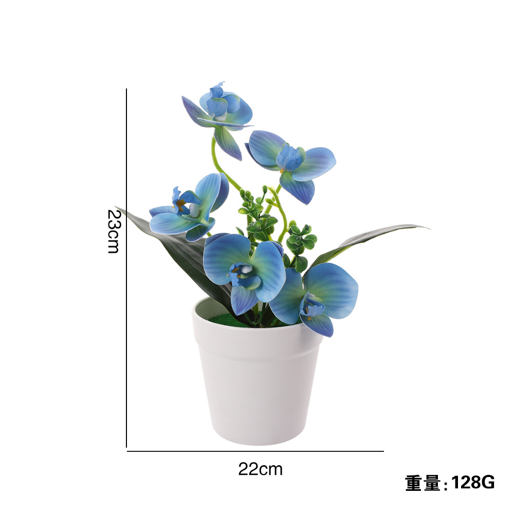 Doble rama 5 flores mariposa orquídea simulación en maceta decoración de oficina pequeña plantación en maceta disparar flores de simulación de bonsai verde