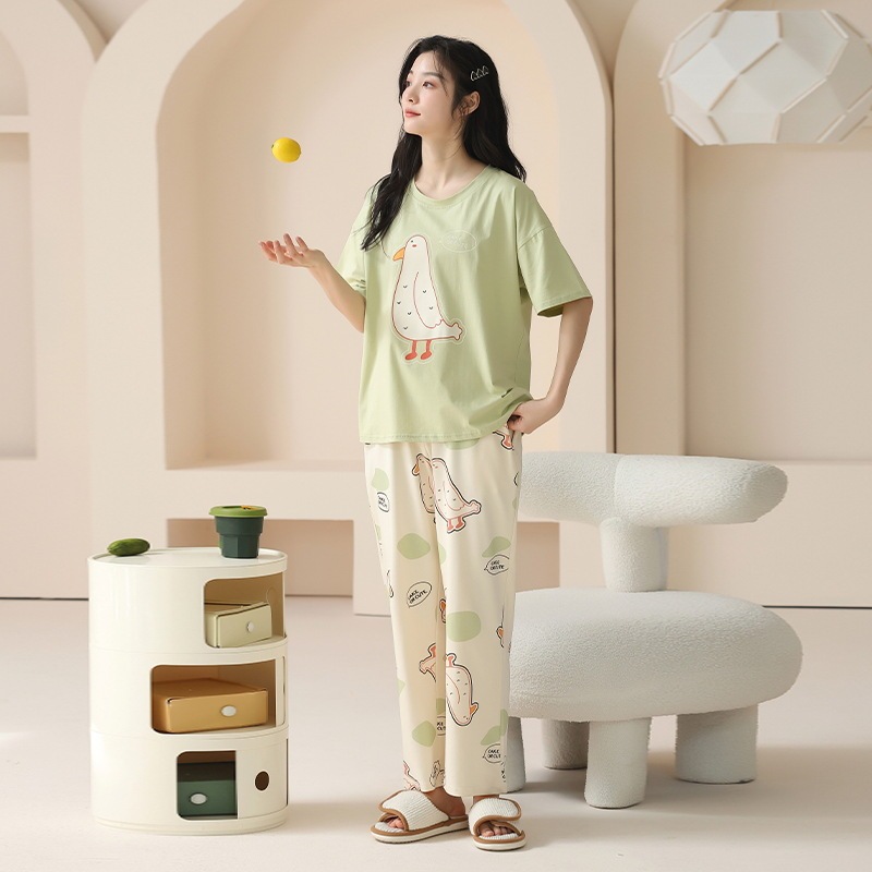 [7A Antibacterial] Pajamas Women's Summer Cotton Cartoon Short Sleeve Summer Can Wear Casual Home Clothes suit