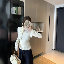 实拍 蕾丝钩花长袖针织T恤秋季打底衫内搭上衣韩版女装2025年新款