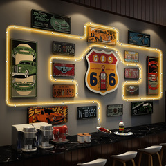 LED012 Retro LOFT industrial style large license plate crystal porcelain decorative painting combination bar wall decoration hanging painting