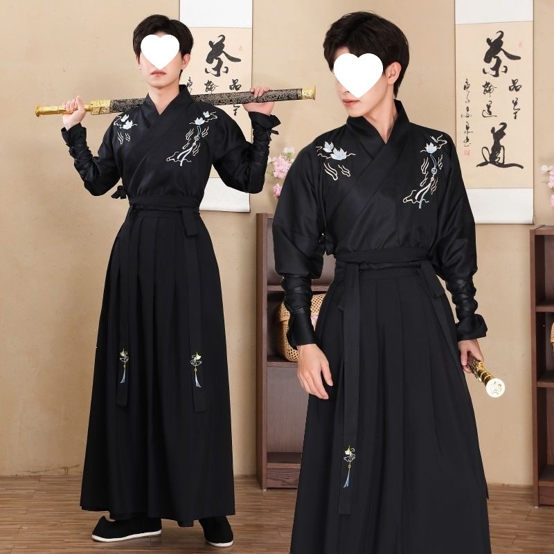 Warm Maple Leaf Hanfu Men's Chinese Style Ancient Style Martial Arts Swordsman Plus Size Gentleman Ancient Costume Black Domineering Female Student
