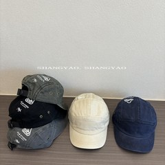 亲子短帽檐字母印花鸭舌帽男女复古水洗短沿工装帽棒球帽儿童帽子