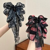 Шифоновый хвостик с бантиком, ретро заколка для волос, заколка-крабик, шпильки для волос, аксессуар для волос, французский стиль