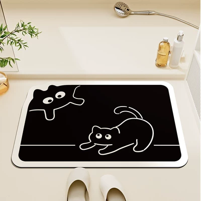 Avtomobil döşəmə paspasları — Household Toilet Door Absorbent Quick-drying - black-cat-silent-film-4060-3mm-second-generation-diatom-mud