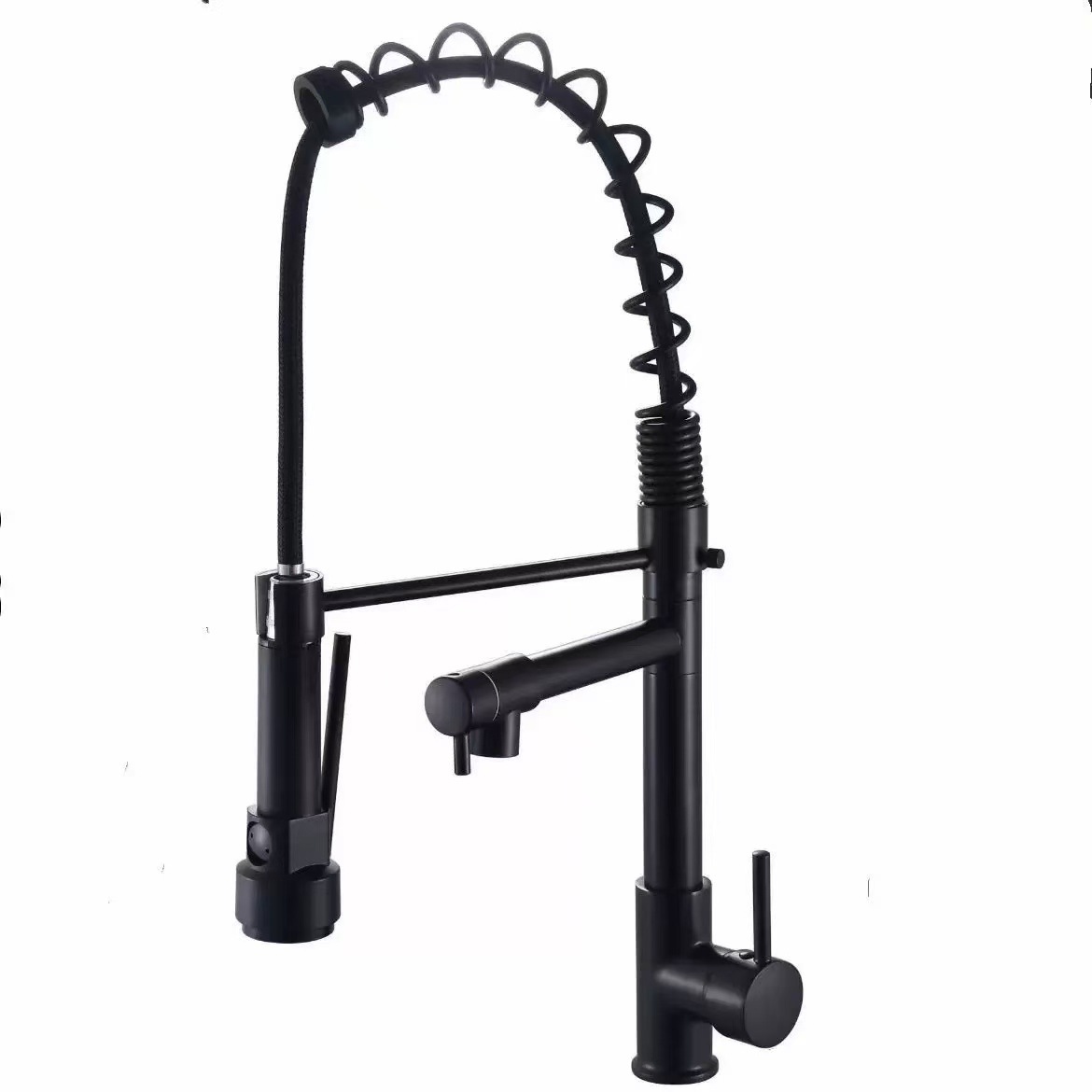Grifo Extraíble de Cocina con Resorte de Acero Inoxidable, Agua Fría y Caliente, Giratorio