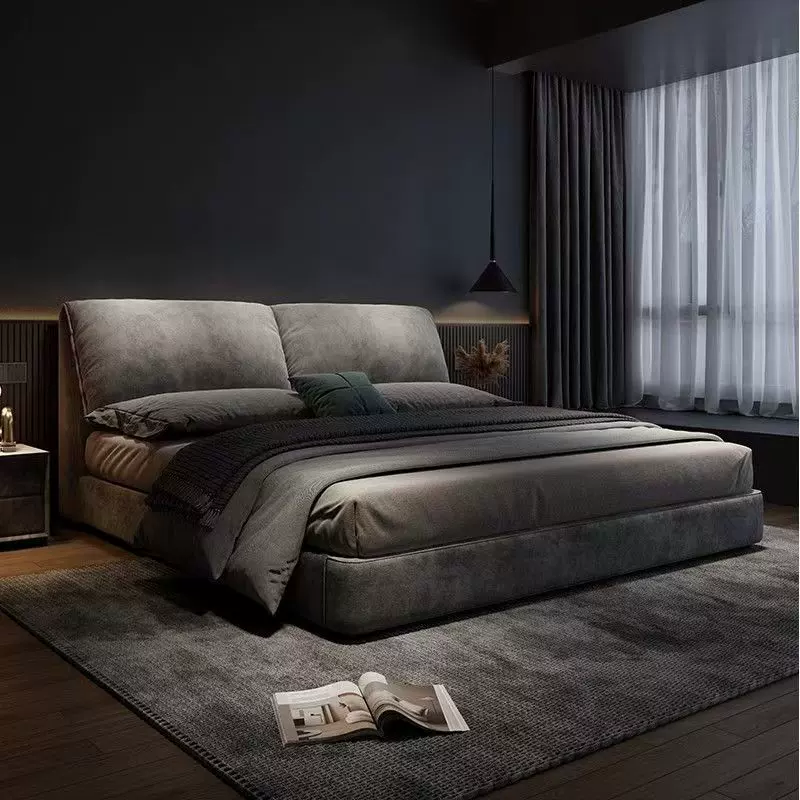 意式大象耳朵布艺床主卧室大床简约现代双人床北欧ins风网红婚床