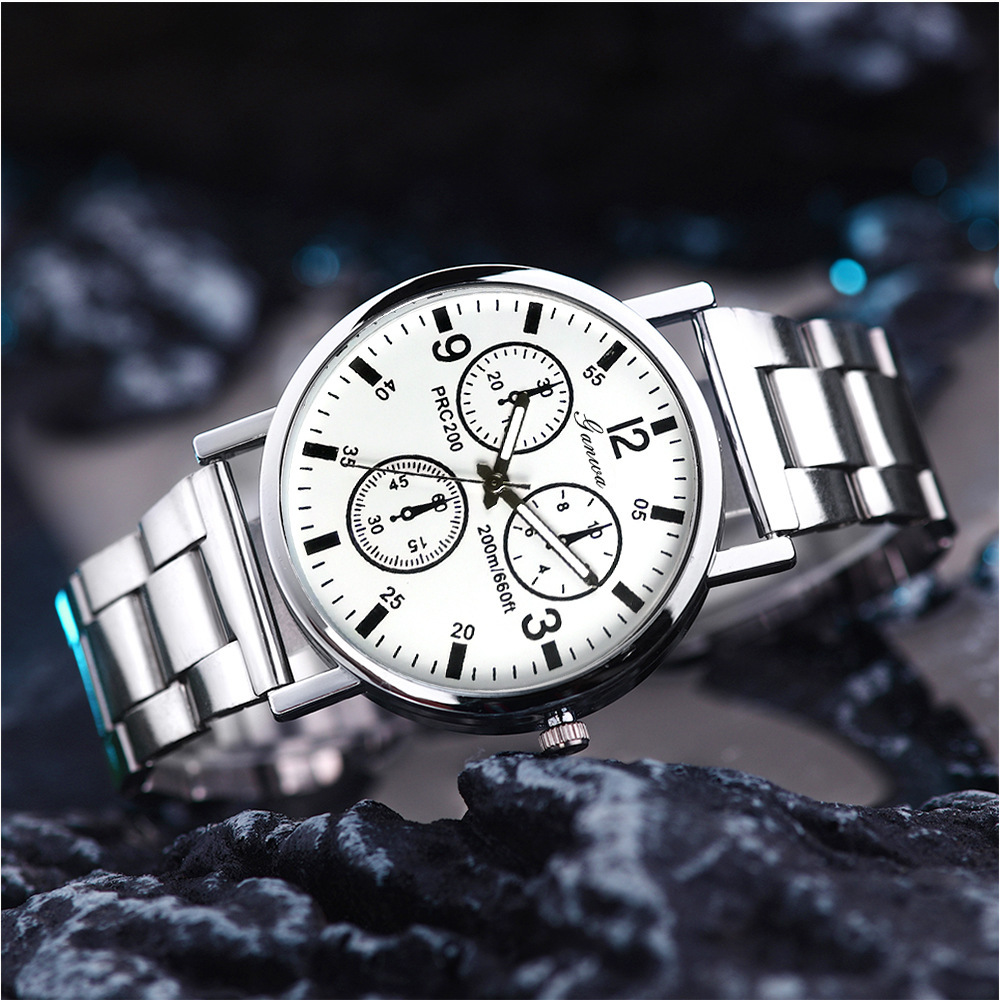 Cross-Border Men's Watches with Three-Eye Steel Band Dial, Casual Wholesale Niche Quartz Watches, In-Stock Gift Watches for Men