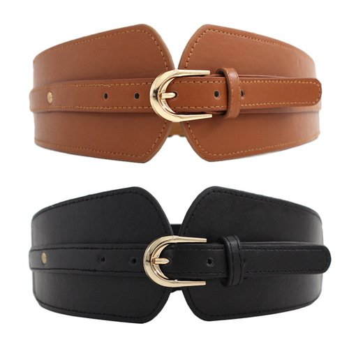 Wide belt for women with pin buckle decoration dress elastic PU piece elastic girdle European and American retro fashion girdle for women