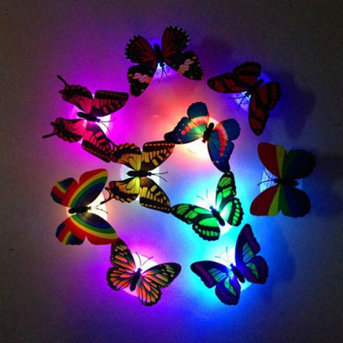 3D Single Layer Three-dimensional Butterfly Wall Sticker LED Luminous Butterfly Luminous Night Light Bedside Lamp Christmas Scene Wholesale