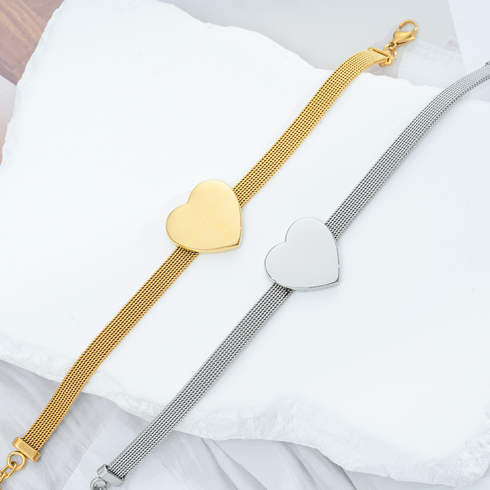 [full-body titanium steel] European and American love-shaped 18K gold stainless steel strap bracelet does not fade high-grade mesh female