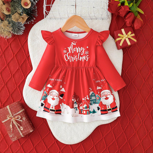 Baby Spring and Autumn Long Sleeve Dress Santa Claus Print Children's Dress
