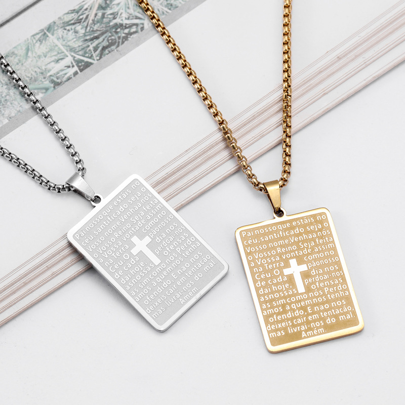 Men's Scripture Prayer Cross Cube Necklace Stainless Steel Jewellery_voghion.com