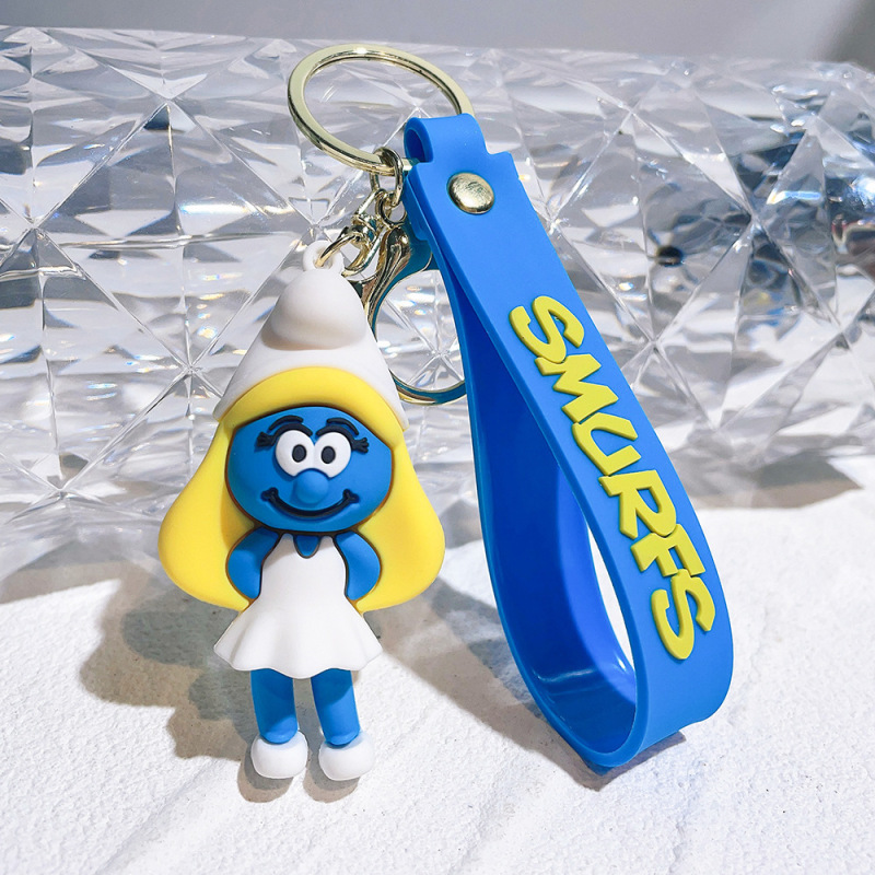 クリエイティブ漫画スマーフ人形キーホルダーペンダントバッグ車のキーチェーンアクセサリーブラインドボックスギフト卸売|undefined