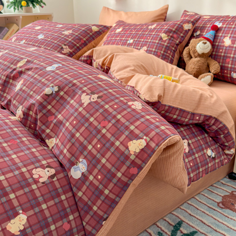 Cama de algodón de cuatro piezas 100 funda de edredón de algodón sábana dormitorio de tres piezas ropa de cama nueva 2025