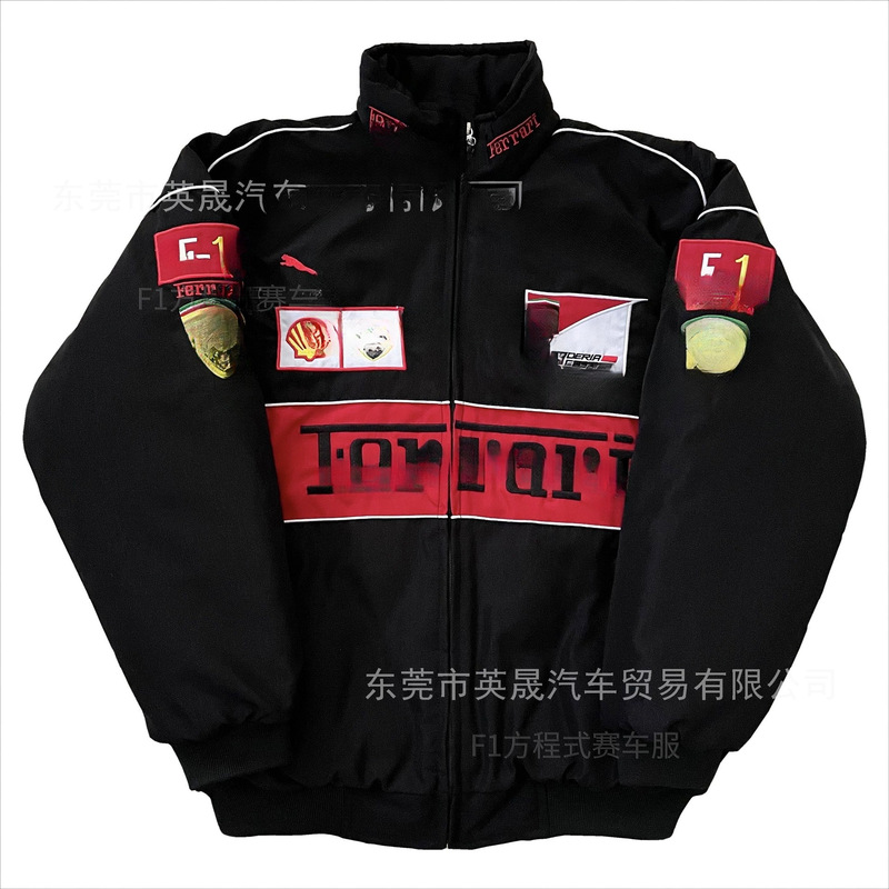 F1 Racing Suit Ferrari Motorcycle Team Cycling Casual Jacket American Retro Hip Hop Embroidered Jacket Cotton Clothes Autumn and Winter