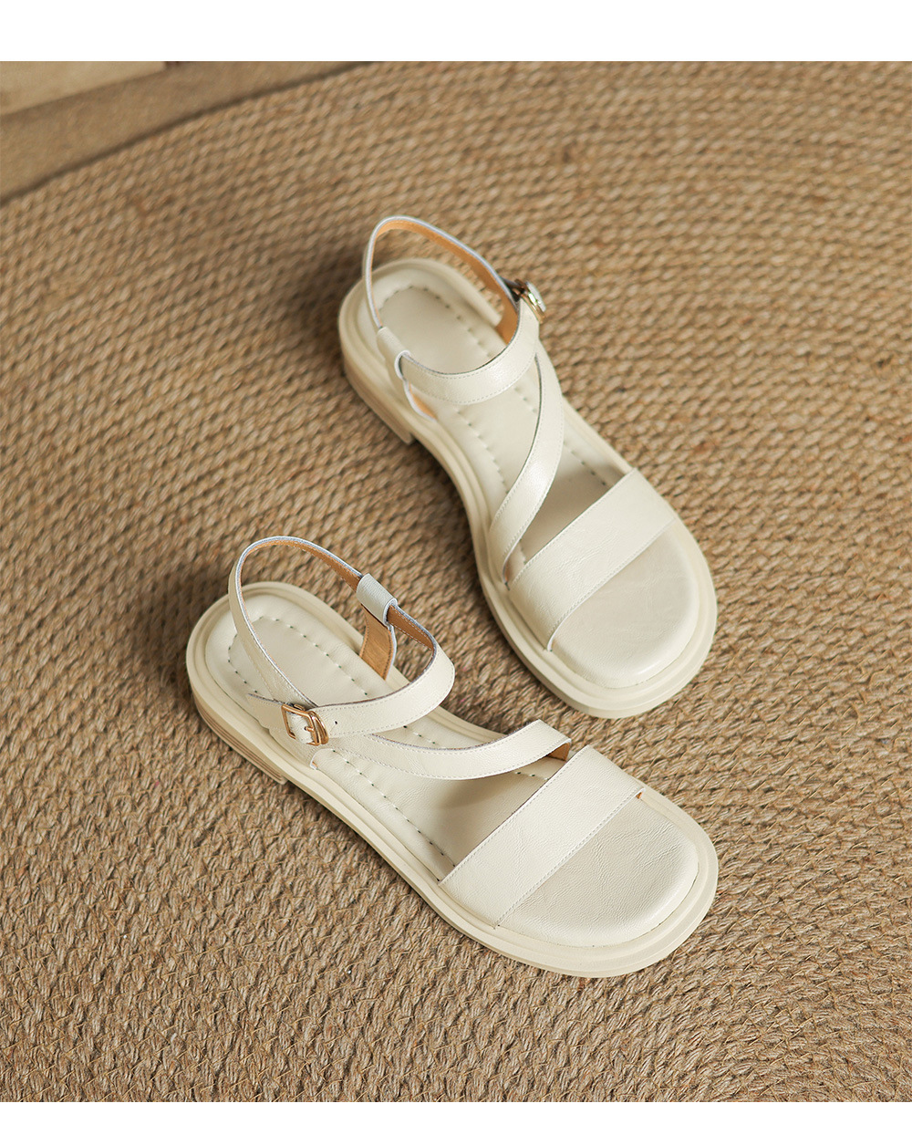 Sandal nữ quai ngang mũi hở đế bệt gót dày kiểu La Mã — nâu chi tiết 18