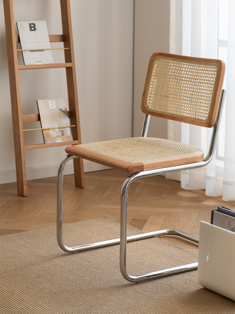 Nordic INS vintage wicker chair, curved pipe chair for dining room, home use, social media photo backrest rattan chair, single person leisure chair