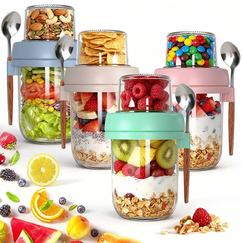 16oz 4 piezas de taza de avena maceta de yogur congelado botella de pastel de grado alimenticio separación seca y húmeda taza de avena