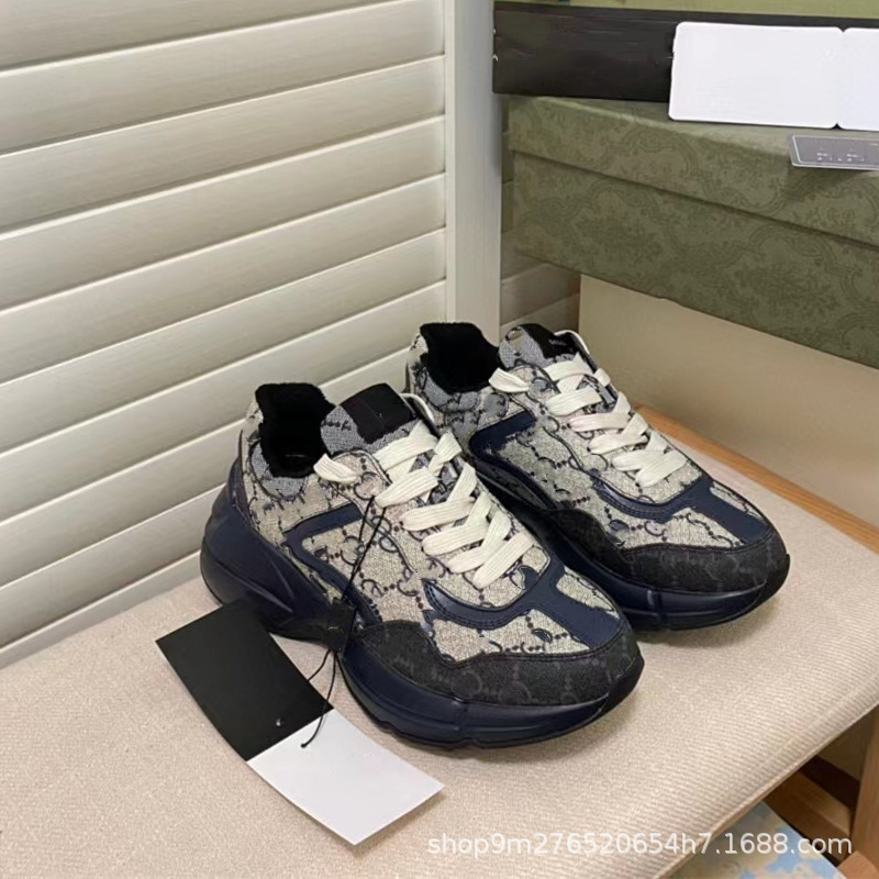 G family father shoes 2022 new color matching old flower casual shoes thick bottom increased women's shoes Net red Joker lovers shoes