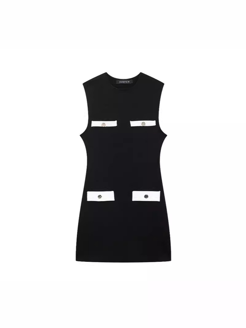 Foreign trade wholesale cross-border ZA series leisure western style stretch knitted sleeveless round neck short dress 5584659