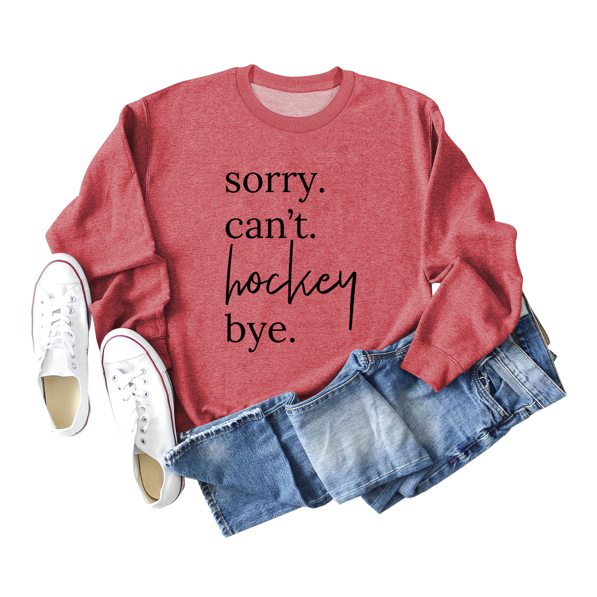 Comercio exterior transfronterizo casual manga larga Sorry't Hockey Bye suéter suelto de cuello redondo para mujer europea y americana