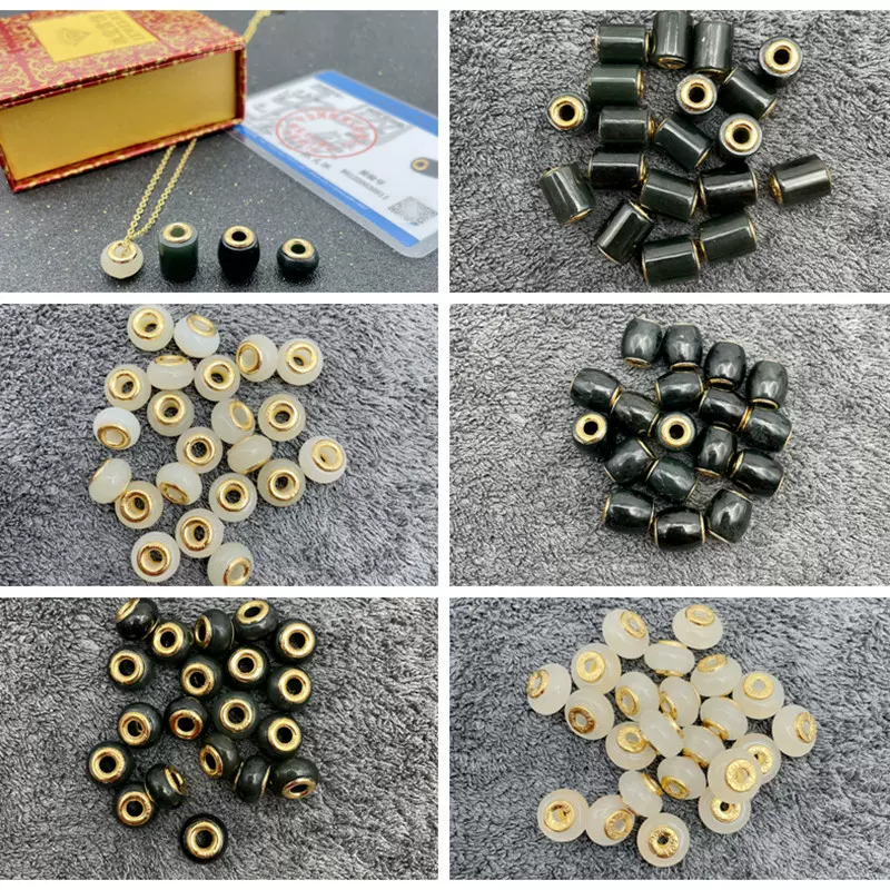 足金999镶嵌和田墨玉吊坠 和田玉批发转运珠锁骨链路路通项链女