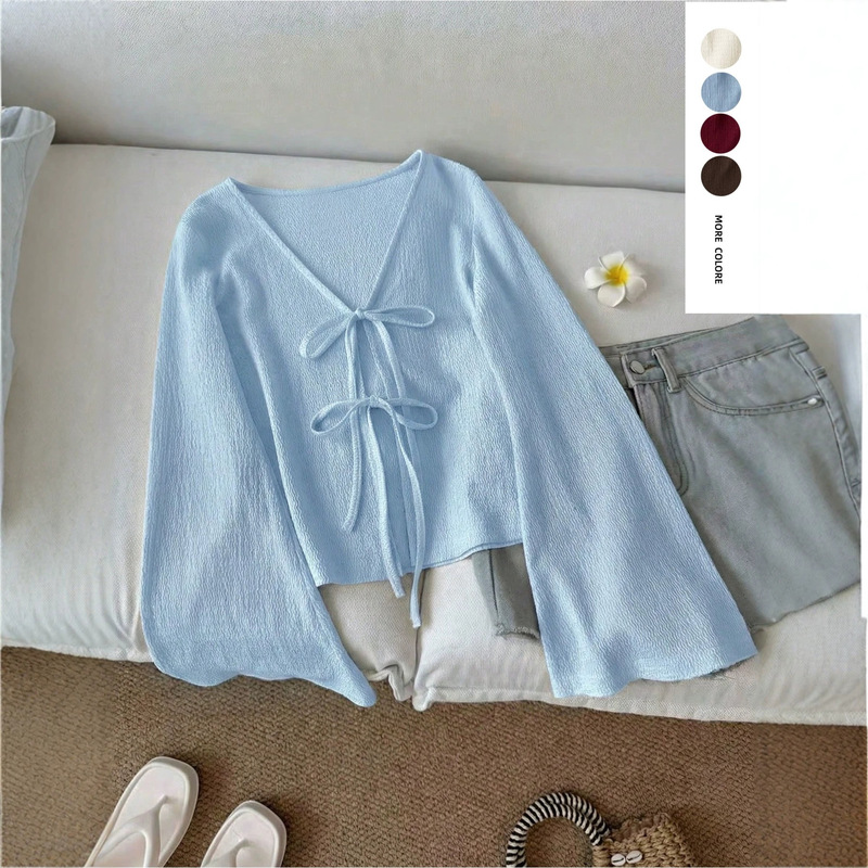 Cross-Border Women's Fashion Autumn New Lace-Up Knitted Cardigan Short Slim-Fit Multi-Color Outerwear Minimalist Style Cross-Border Women's Fashion Autumn New Lace-Up Knitted Cardigan Short Slim-Fit Multi-Color Outerwear Minimalist Style