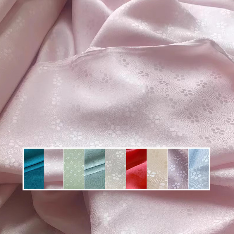 Hualuo Silk Floral Jacquard Fabric for Hanfu and Cheongsam, Chinese Style, Light Blue and Light Purple